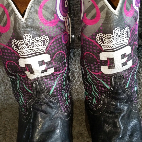 CINCH Edge "QUEENISM" black marbled leather cowgirl western boots square toe sz7 - Picture 11 of 16